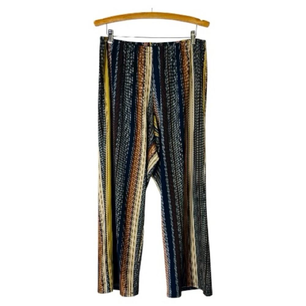 Melissa Paige blue cream rust stripe stretchy wide leg palazzo pants PXL